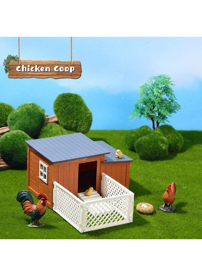 Skylety 9 Pieces Easter Chicken Figurine Chicken Model Playset Farm Action Figures Fences Around Building Blocks Farm Coop Set Birthday Party Present Animal Easter for Kids Age from 3 to 8 - Image 3