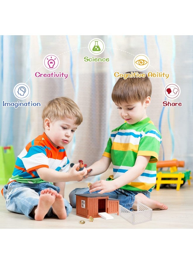 Skylety 9 Pieces Easter Chicken Figurine Chicken Model Playset Farm Action Figures Fences Around Building Blocks Farm Coop Set Birthday Party Present Animal Easter for Kids Age from 3 to 8 - Image 5