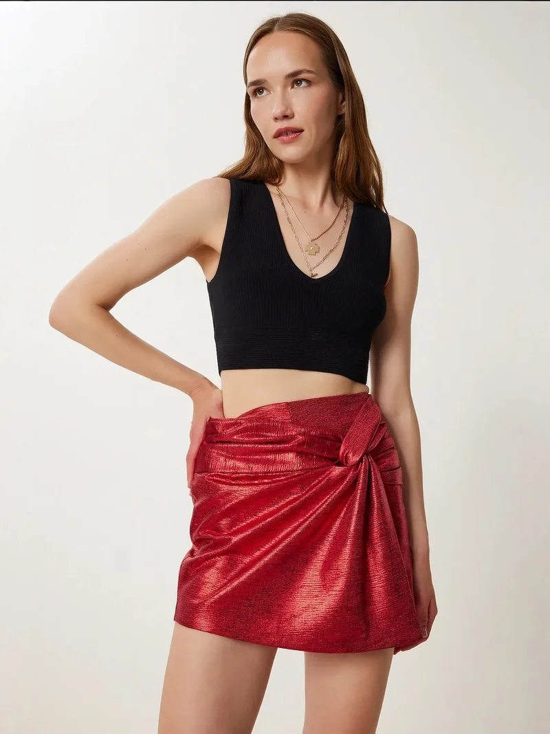Happiness İstanbul ISTANBUL High Waist Mini Skirt with Tie Detail