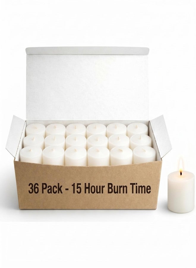 Candlestock White Votive Candles - Box of 36 Candles, 15 Hour Burn Time, Made in The USA, Candles for Parties, Events, Restaurants, Spas, Decorations, Home, Unscented Candles - Image 1