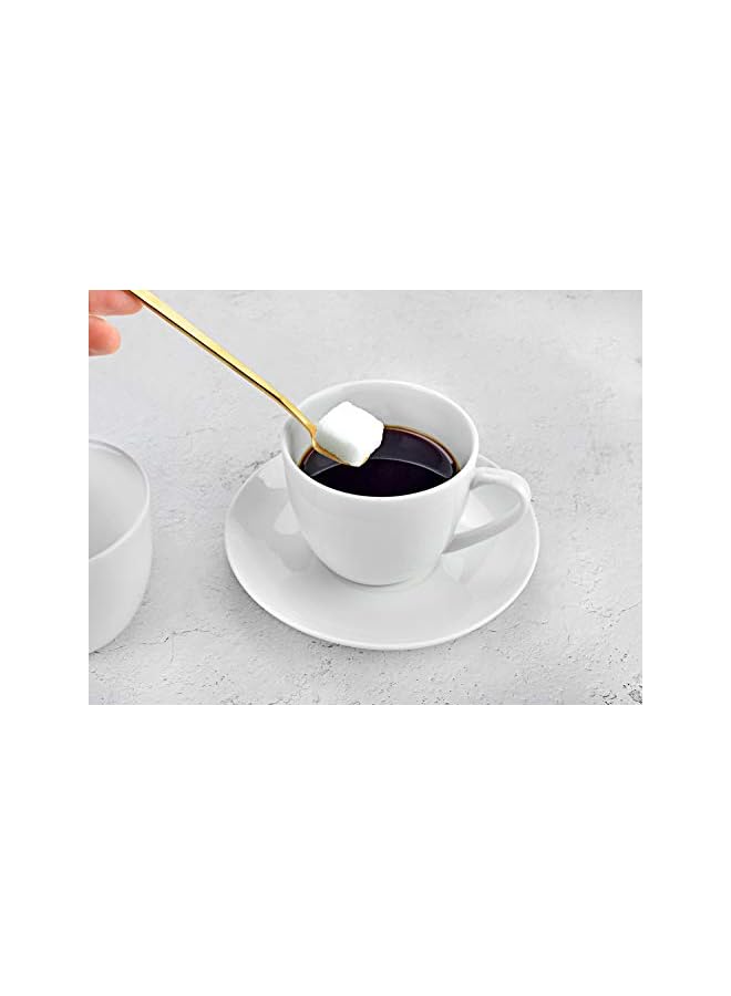 S-TOP 8 Ounce Porcelain Cappuccino Cups with Saucers - Set of 4, Perfect for Specialty Coffee Drinks, Latte, Cafe Mocha and Tea, White - Image 2