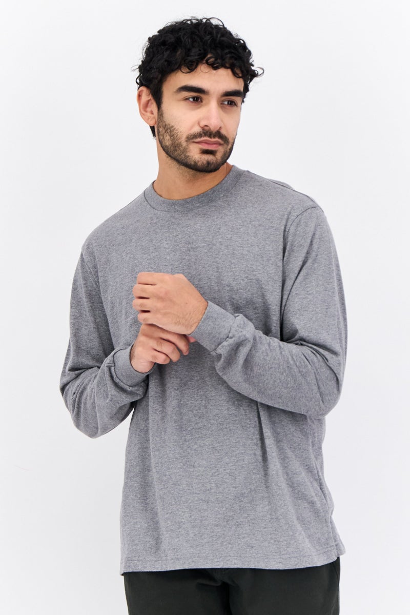 GAP Men Round Neck Heather Long Sleeves T-Shirt, Grey - Image 1