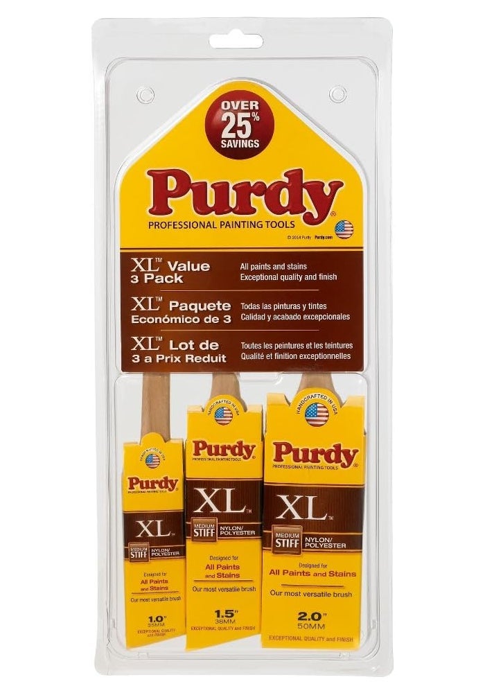 Purdy 140853100 XL Brush 3 Pack - Versatile Paintbrush Set for All Paints and Stains - Image 1