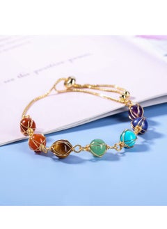 SYOSI Chakra Bracelets for Women, 8mm Yoga Beaded Bracelets for Boys Girls, Mens Adjustable 7 Chakras Crystals and Healing Stones Bracelets, 14K Gold Wire Wrapped  - Image 5