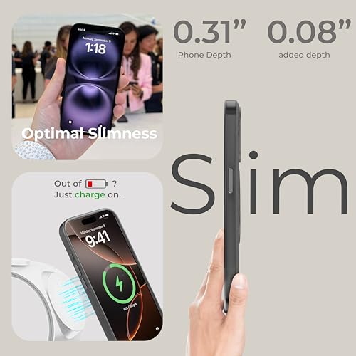 PULOKA Magfit Mobile Back Cover - Compatible with iPhone 15 PRO - Mag-Safe Design - Textured Vegan Leather - Electroplated Sides Bumper Case - Camera Protetection & Raised Edges - Dark Grey - Image 2