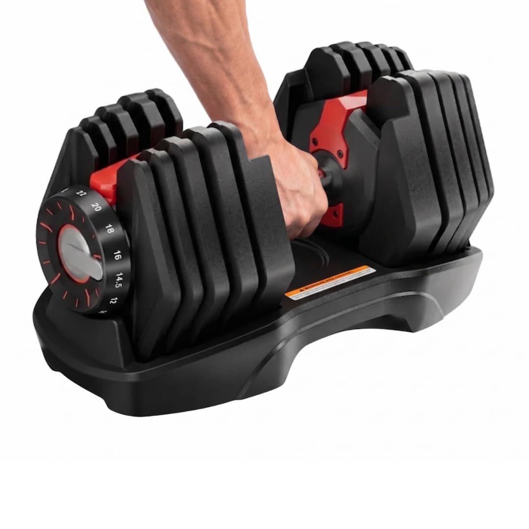 Burnlab Edge Plus Adjustable Dumbbells with Tray - Anti-Slip Handle, Easy Weight Adjustment (2.5 to 24 KG)