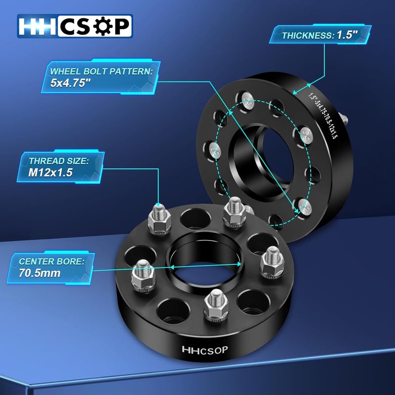 HHCSOP 5x4.75 Wheel Spacers 1.5" (38mm) with M12X1.5 Studs - 2PCS - Image 3