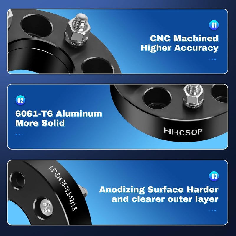 HHCSOP 5x4.75 Wheel Spacers 1.5" (38mm) with M12X1.5 Studs - 2PCS - Image 5