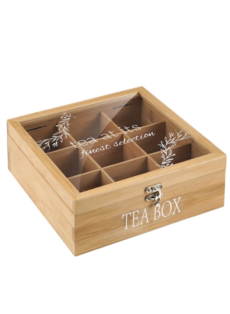 XiuWoo Tea Box Tea Bag Organizer Wooden Tea Bag Holder Modern Tea Caddy Chest with 9 Compartments and Glass Cover  - Image 5