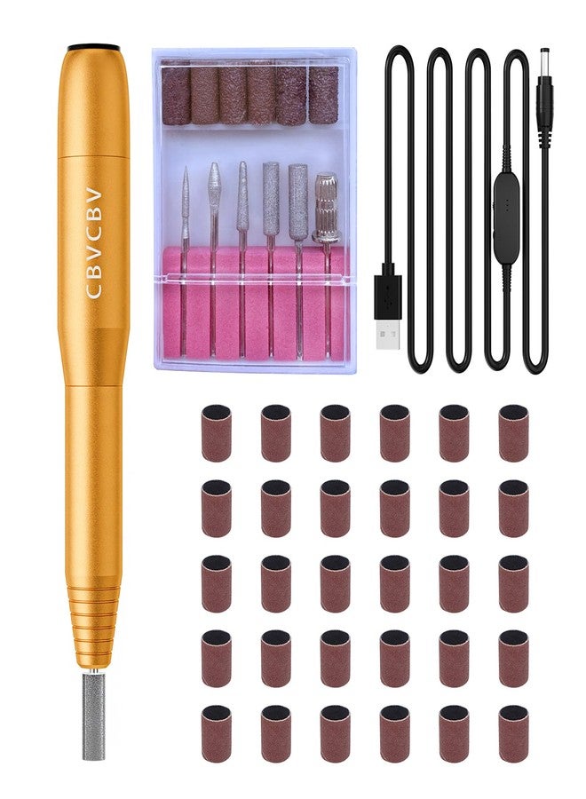 CBVCBV Professional Electric Nail Drill Kit - Variable Speed Control for Acrylic & Gel Nails, Manicure & Pedicure | Includes 6 Grinding Bits, Quiet & Smooth Operation (Gold) - Image 1