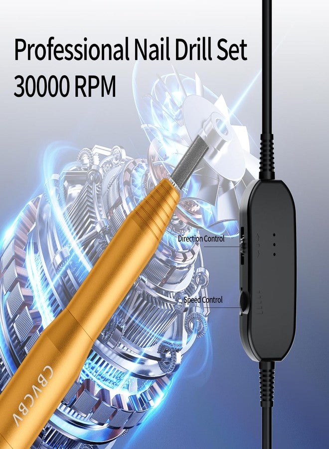 CBVCBV Professional Electric Nail Drill Kit - Variable Speed Control for Acrylic & Gel Nails, Manicure & Pedicure | Includes 6 Grinding Bits, Quiet & Smooth Operation (Gold) - Image 5