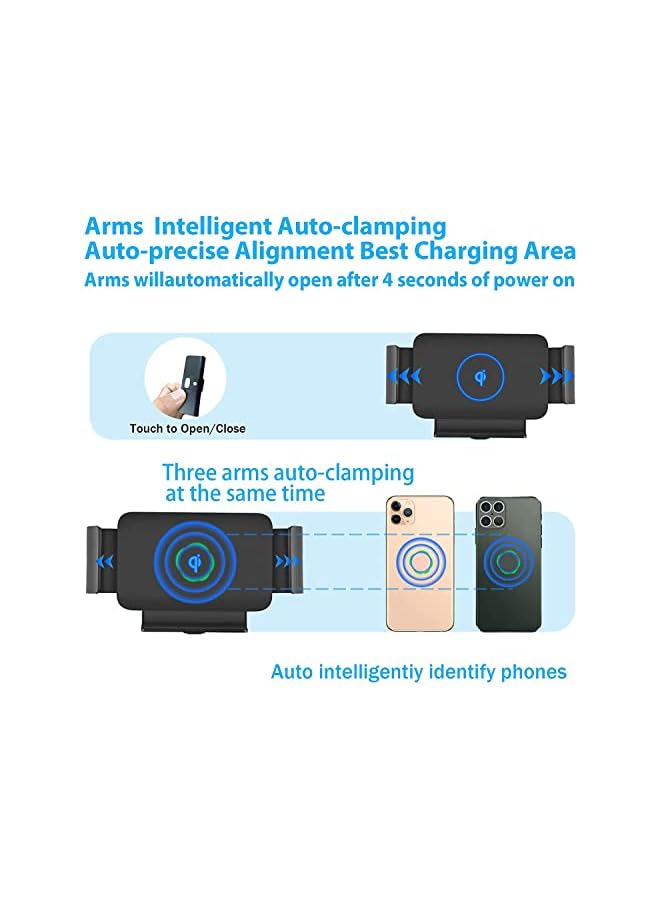 KASTWAVE 15W Qi Wireless Car Charger Mount Holder Compatible for Galaxy Z Fold3 Z Fold2 Fold S22 Ultra Google Pixel 6 Pro iPhone 14/13/12/11 Pro Max Phone Auto Clamp Fast Wireless Car Charger - Image 4