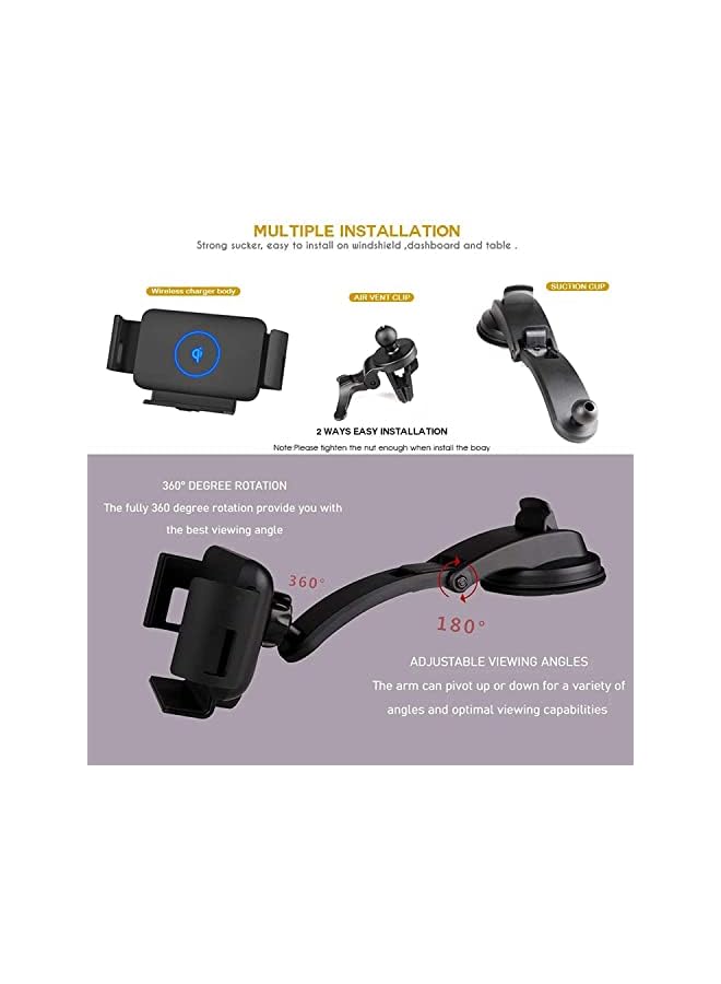 KASTWAVE 15W Qi Wireless Car Charger Mount Holder Compatible for Galaxy Z Fold3 Z Fold2 Fold S22 Ultra Google Pixel 6 Pro iPhone 14/13/12/11 Pro Max Phone Auto Clamp Fast Wireless Car Charger - Image 5