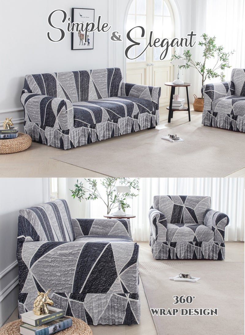 غطاء أريكة 3 مقاعد ملاءات أريكة من حرير الحليب الهندسي باللون الرمادي الأبيض ، لمسة حريرية ، مرونة عالية 360 درجة تلتف بإحكام ، دون انزلاق ، لا تتلاشى ، لا انكماش ، لا بيلينغ ، تنفس ، مقاومة للاهتراء ، قابلة للغسل في الغسالة ، قابلة للغسل ، الحجم يناسب معظم الأرائك المضمنة / على شكل حرف L ذات 3 مقاعد (190-230 سم) - Image 2