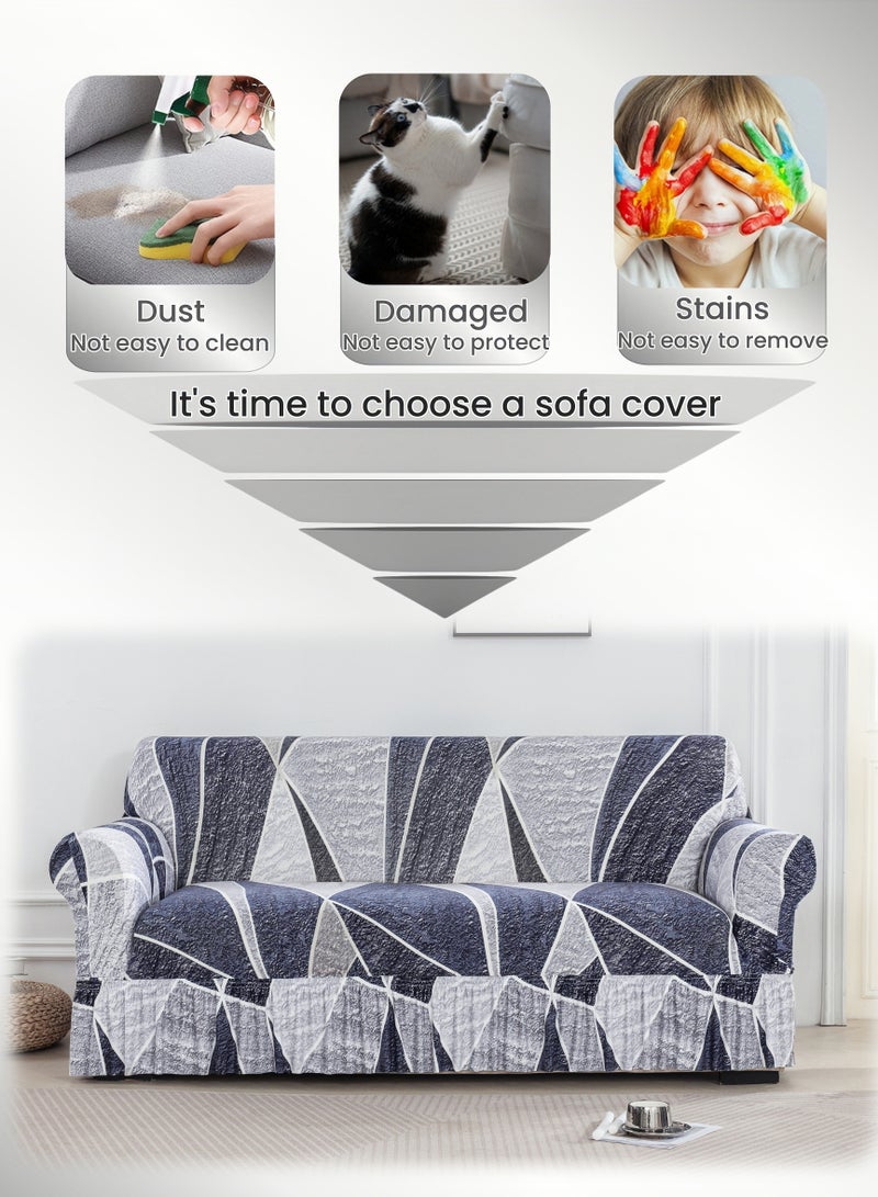 غطاء أريكة 3 مقاعد ملاءات أريكة من حرير الحليب الهندسي باللون الرمادي الأبيض ، لمسة حريرية ، مرونة عالية 360 درجة تلتف بإحكام ، دون انزلاق ، لا تتلاشى ، لا انكماش ، لا بيلينغ ، تنفس ، مقاومة للاهتراء ، قابلة للغسل في الغسالة ، قابلة للغسل ، الحجم يناسب معظم الأرائك المضمنة / على شكل حرف L ذات 3 مقاعد (190-230 سم) - Image 5