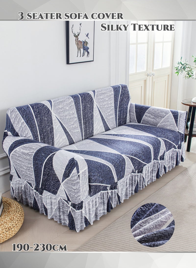غطاء أريكة 3 مقاعد ملاءات أريكة من حرير الحليب الهندسي باللون الرمادي الأبيض ، لمسة حريرية ، مرونة عالية 360 درجة تلتف بإحكام ، دون انزلاق ، لا تتلاشى ، لا انكماش ، لا بيلينغ ، تنفس ، مقاومة للاهتراء ، قابلة للغسل في الغسالة ، قابلة للغسل ، الحجم يناسب معظم الأرائك المضمنة / على شكل حرف L ذات 3 مقاعد (190-230 سم) - Image 1