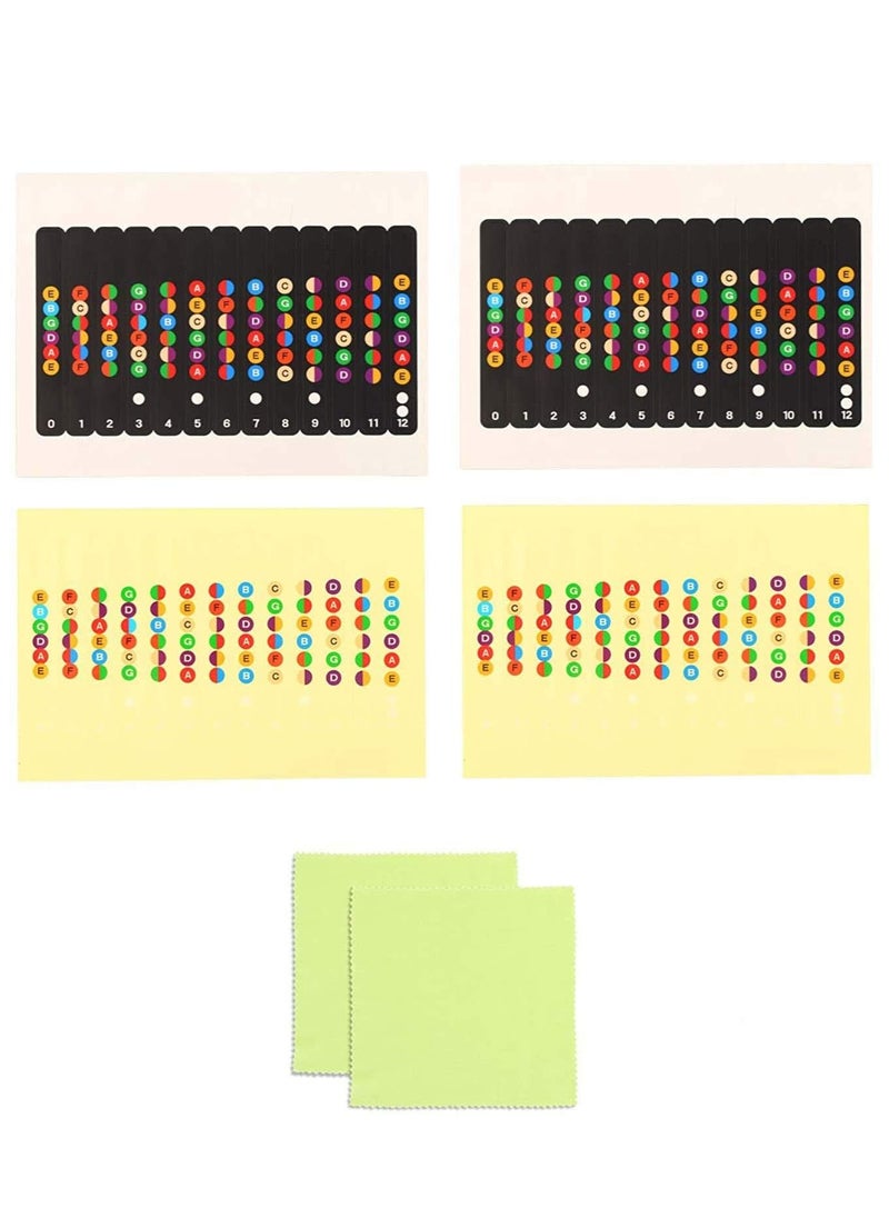 null - 4 Pcs Guitar Fretboard Stickers Guitar Learning Stickers, Guitar Fretboard Decals Guitar Fretboard Notes Stickers with 10 Pcs Radom Color Piano Cloth for Beginner - Image 1