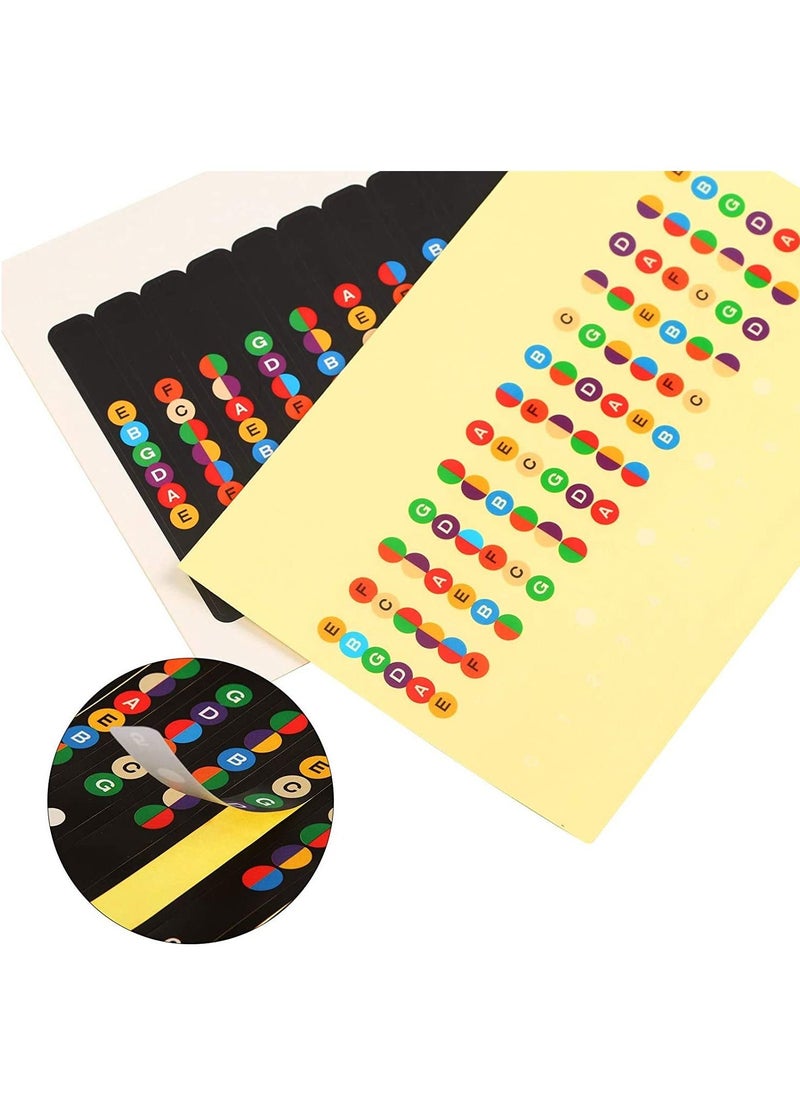 null - 4 Pcs Guitar Fretboard Stickers Guitar Learning Stickers, Guitar Fretboard Decals Guitar Fretboard Notes Stickers with 10 Pcs Radom Color Piano Cloth for Beginner - Image 1