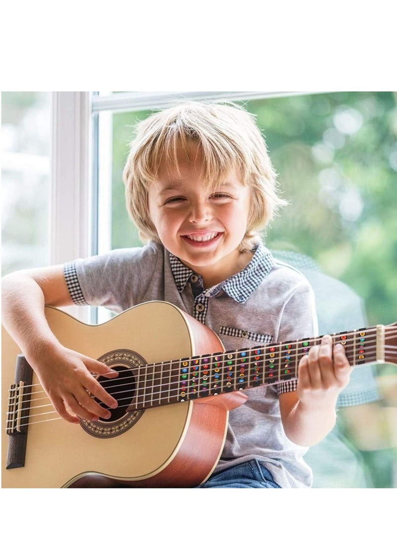 null - 4 Pcs Guitar Fretboard Stickers Guitar Learning Stickers, Guitar Fretboard Decals Guitar Fretboard Notes Stickers with 10 Pcs Radom Color Piano Cloth for Beginner - Image 1
