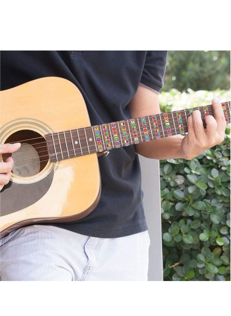 null - 4 Pcs Guitar Fretboard Stickers Guitar Learning Stickers, Guitar Fretboard Decals Guitar Fretboard Notes Stickers with 10 Pcs Radom Color Piano Cloth for Beginner - Image 1