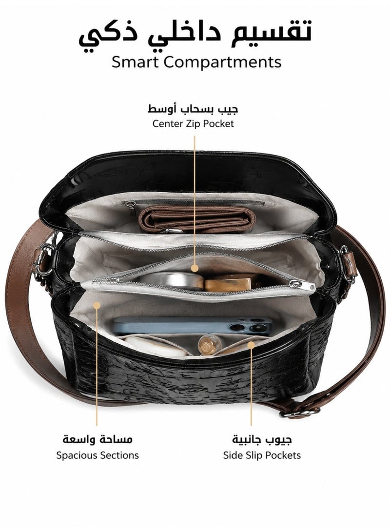 Elegant Embossed Crossbody Handbag for Women - Versatile Adjustable Straps with Secure Metal Lock, Premium Scratch-Resistant & Waterproof Multi-way Shoulder Bag - Image 3