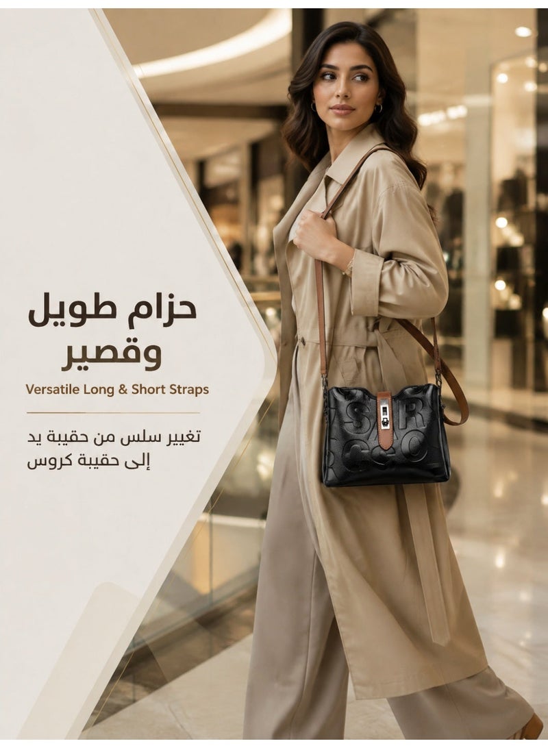 Elegant Embossed Crossbody Handbag for Women - Versatile Adjustable Straps with Secure Metal Lock, Premium Scratch-Resistant & Waterproof Multi-way Shoulder Bag - Image 2