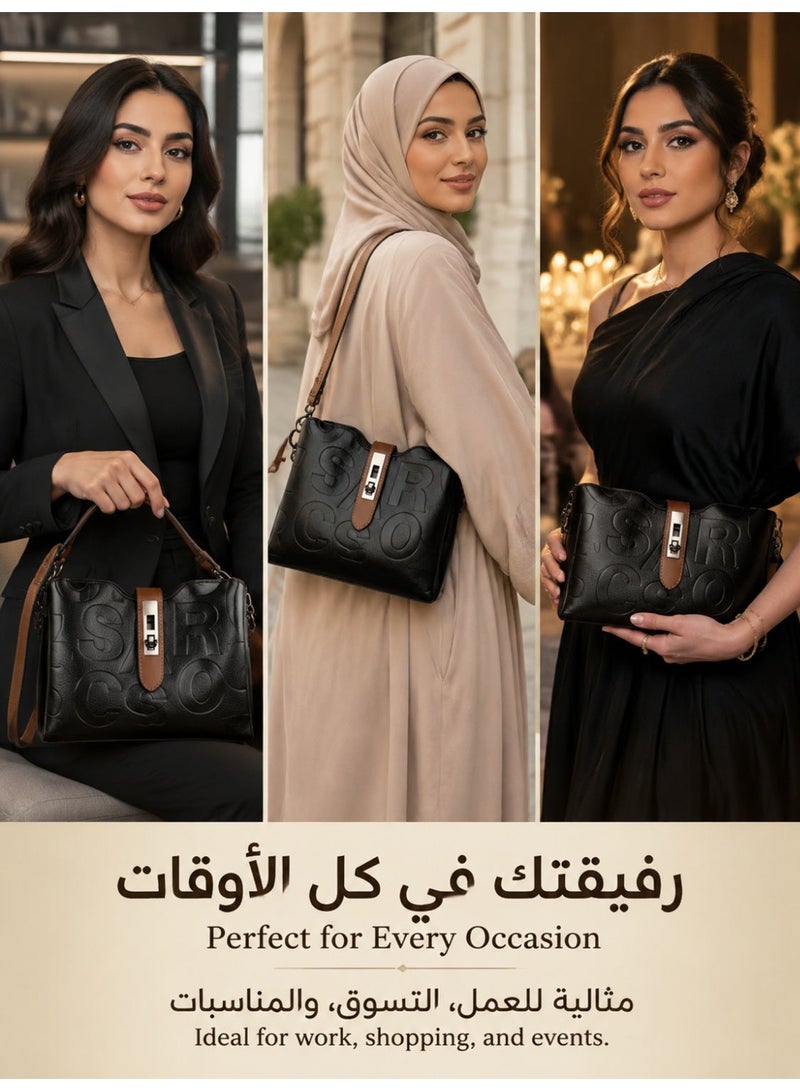 Elegant Embossed Crossbody Handbag for Women - Versatile Adjustable Straps with Secure Metal Lock, Premium Scratch-Resistant & Waterproof Multi-way Shoulder Bag - Image 5
