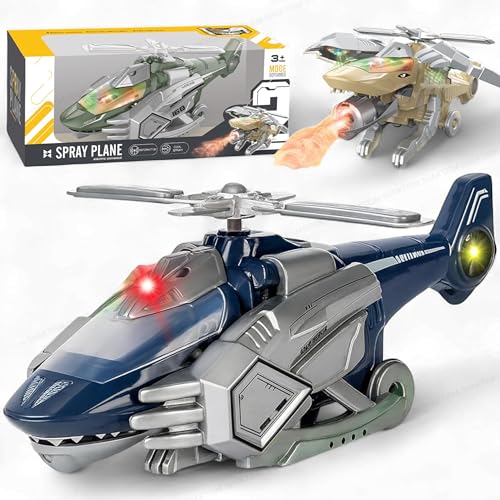 SHAKTISM Transforming Dinosaur Spray Plane Car Toy with LED Lights, Music, Automatic Obstacle Avoidance, Gift for Kids 3-6 Years - Image 1