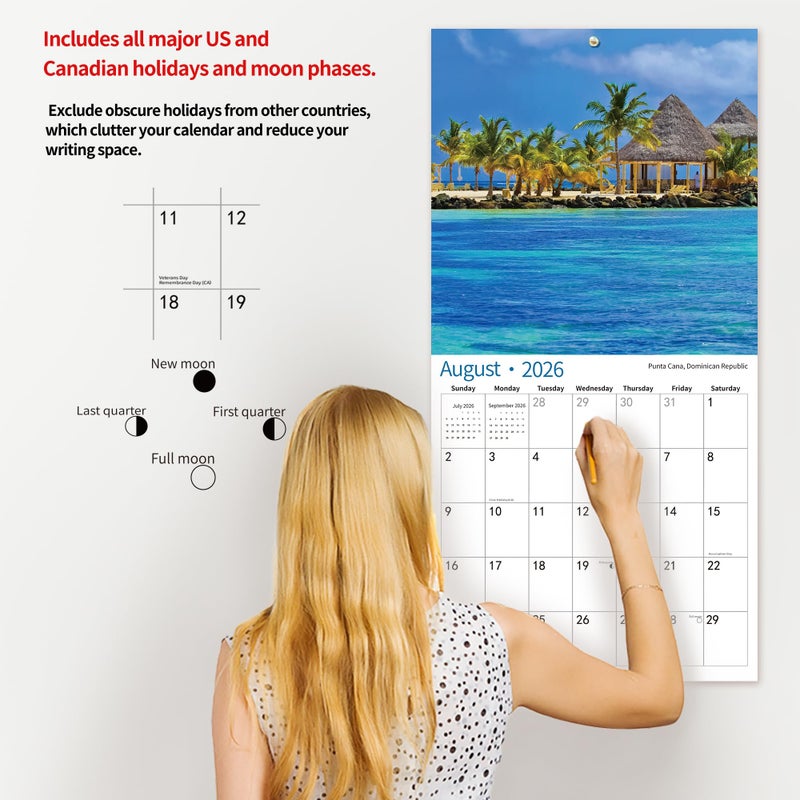 windrio 2026 Wall Calendar,Calendar 2026, November 2025 - December 2026, Wall Calendar Beaches, 12" x 24" Opened,Full Page Months Thick & Sturdy Paper for Calendar Organizing & Planning - Image 5