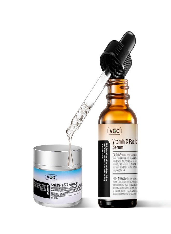 VGO Skin Care Set, with Snail Mucin 92% Moisturizer 1.76 Oz & Vitamin C Face Serum 1.01 Oz, Daily Hydrating & Firming Skincare Routine Kit for All Skin Type - Image 1