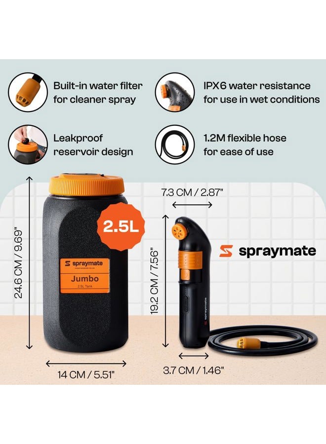 Spraymate Portable Bidet for Travel – Electric High Pressure Rechargeable Bidet for Women & Men | 2.5L Bottle | 1300ML/Min Flow | USB-C | 1600mAh Battery | USA Brand – Spray Mate Jumbo - Image 2