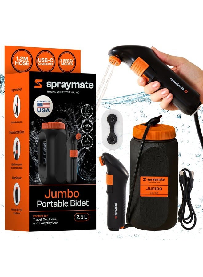 Spraymate Portable Bidet for Travel – Electric High Pressure Rechargeable Bidet for Women & Men | 2.5L Bottle | 1300ML/Min Flow | USB-C | 1600mAh Battery | USA Brand – Spray Mate Jumbo - Image 1