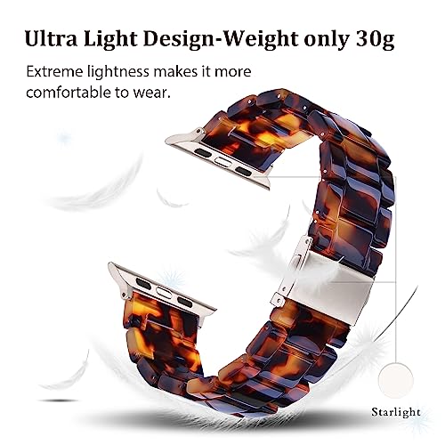 V-MORO Resin Band Compatible with Apple Watch Series 11/10/9/8/7 46mm 45mm 44mm 42mm Lightweight Fashion Strap for iWatch Ultra 49mm Series 6/5/4/3/2/1/SE with Metal Buckle Wristband Women Men(Tortoise) - Image 2