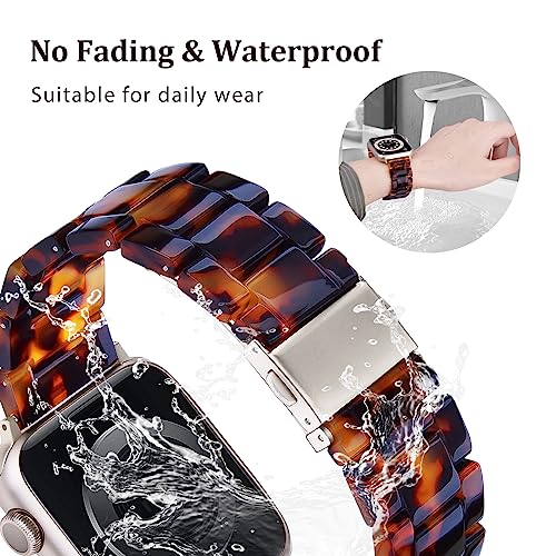 V-MORO Resin Band Compatible with Apple Watch Series 11/10/9/8/7 46mm 45mm 44mm 42mm Lightweight Fashion Strap for iWatch Ultra 49mm Series 6/5/4/3/2/1/SE with Metal Buckle Wristband Women Men(Tortoise) - Image 5
