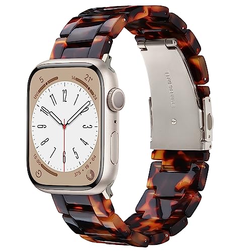 V-MORO Resin Band Compatible with Apple Watch Series 11/10/9/8/7 46mm 45mm 44mm 42mm Lightweight Fashion Strap for iWatch Ultra 49mm Series 6/5/4/3/2/1/SE with Metal Buckle Wristband Women Men(Tortoise) - Image 1