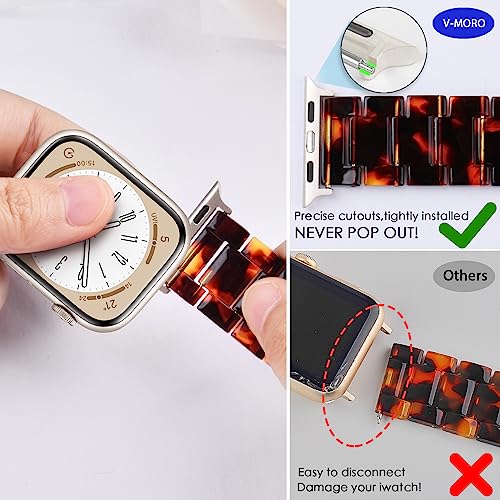 V-MORO Resin Band Compatible with Apple Watch Series 11/10/9/8/7 46mm 45mm 44mm 42mm Lightweight Fashion Strap for iWatch Ultra 49mm Series 6/5/4/3/2/1/SE with Metal Buckle Wristband Women Men(Tortoise) - Image 4