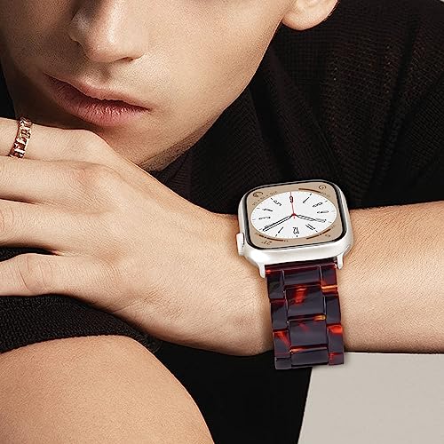 V-MORO Resin Band Compatible with Apple Watch Series 11/10/9/8/7 46mm 45mm 44mm 42mm Lightweight Fashion Strap for iWatch Ultra 49mm Series 6/5/4/3/2/1/SE with Metal Buckle Wristband Women Men(Tortoise) - Image 3