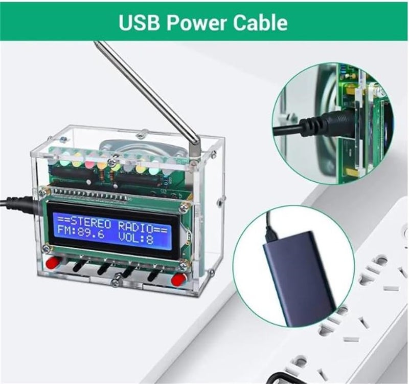 Soldering Project, Icstation FM Radio Kit with LED Lights, DIY Practice Kit, LCD Display, FM 87-108MHz, Digital Radio Kit for STEM Learning and Teaching, Green - Image 3