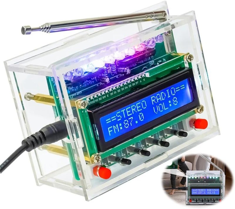 Soldering Project, Icstation FM Radio Kit with LED Lights, DIY Practice Kit, LCD Display, FM 87-108MHz, Digital Radio Kit for STEM Learning and Teaching, Green - Image 1