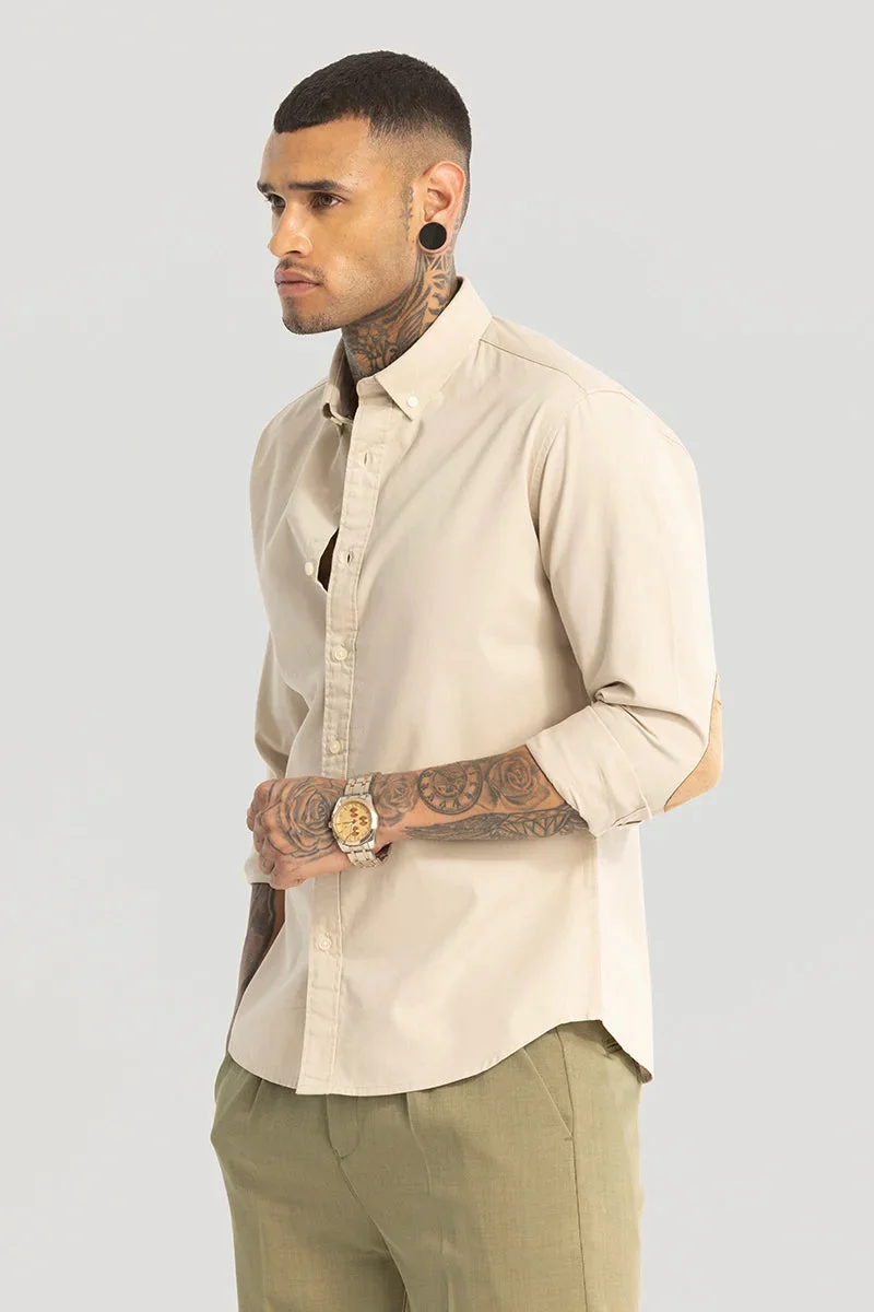 SNITCH Beige Elbow Patch Oxford Shirt