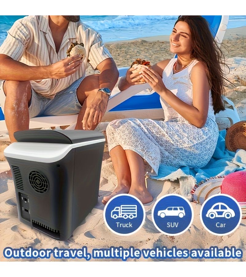 Black Portable Mini Car Refrigerator 1.98 Gal Electric DC 12V Compact Cooler For Drinks Beverages Fruits Space Saving Design For Road Trips Camping Outdoor Adventures RV - Image 1