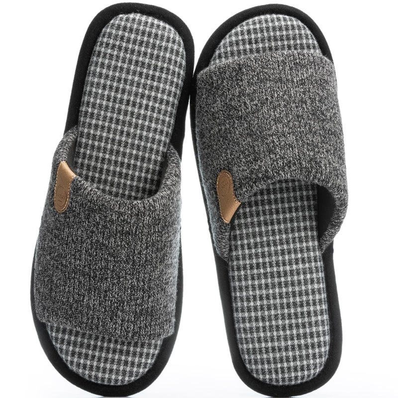 GOEWY Mens Slippers with Memory Foam Gifts House Slippers for Men Indoor Outdoor Slip On Non-Slip Sole Open Toe Cozy Bedroom Slippers Size 11 12 Black - Image 1