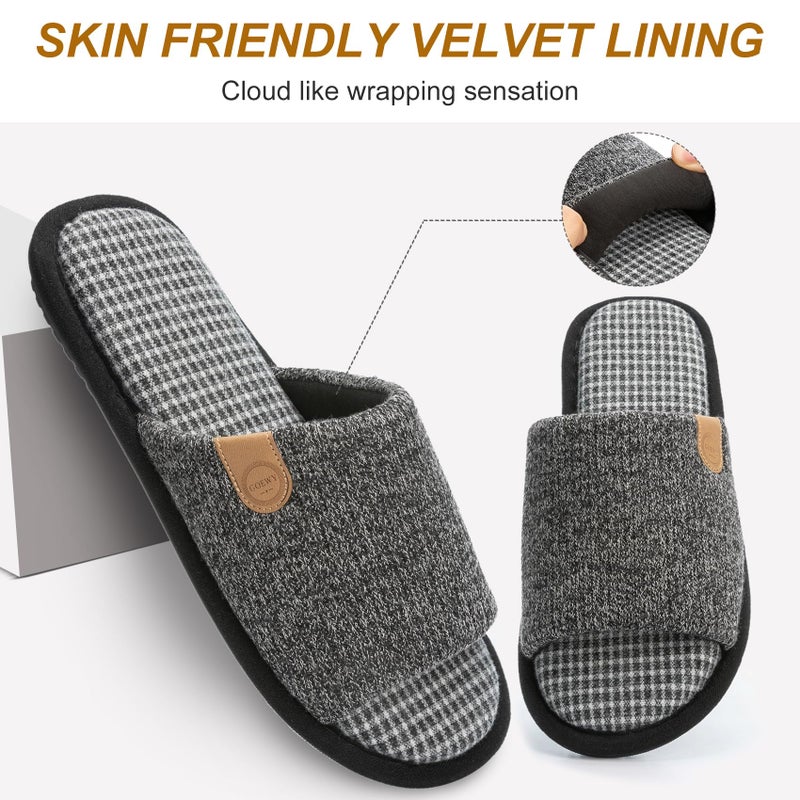 GOEWY Mens Slippers with Memory Foam Gifts House Slippers for Men Indoor Outdoor Slip On Non-Slip Sole Open Toe Cozy Bedroom Slippers Size 11 12 Black - Image 4