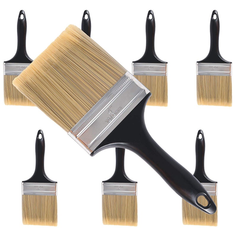 ZOENHOU 8 Pieces 4 Inch Paintbrush Professional Paint Brushes Set with Treated Plastic Handle for Wall DIY Paint Home Furniture Fences Deck and Wall Trim