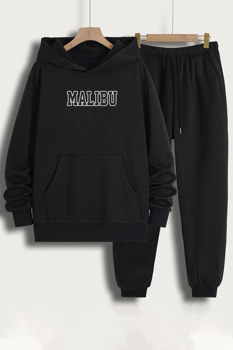 ONLYTRENDWEAR Unisex Malibu Printed Tracksuit Set S.m. Black