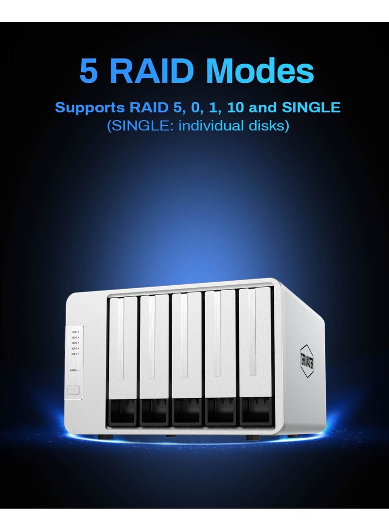 تيراماستر علبة قرص صلب TERRAMASTER D5-310، 5 حجرات، تدعم RAID 5، 0، 1، 10، فردي، USB 3.1 Type C، برنامج نسخ احتياطي للتخزين المرفق مباشرةً (بدون قرص) - Image 2