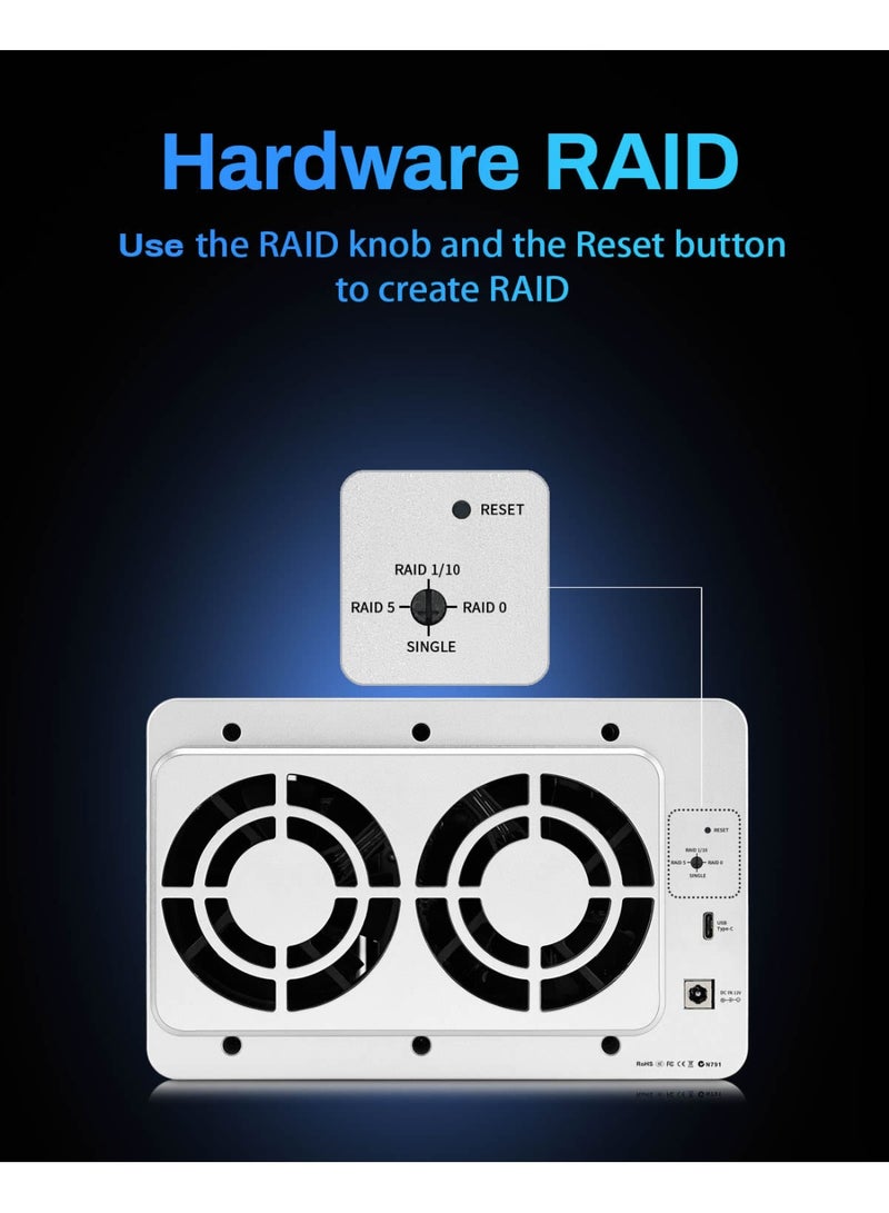 تيراماستر علبة قرص صلب TERRAMASTER D5-310، 5 حجرات، تدعم RAID 5، 0، 1، 10، فردي، USB 3.1 Type C، برنامج نسخ احتياطي للتخزين المرفق مباشرةً (بدون قرص) - Image 3