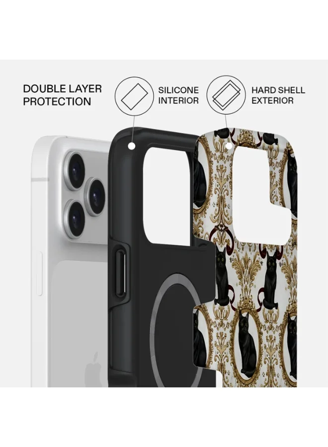 Mobcos Mobcos iPhone 17 Pro Max Cat Filigree Premium Case Compatible with Hybrid Dual-Layer Hard Shell + Silicone Protection - Scratch-Resistant Shockproof Mobile Cover