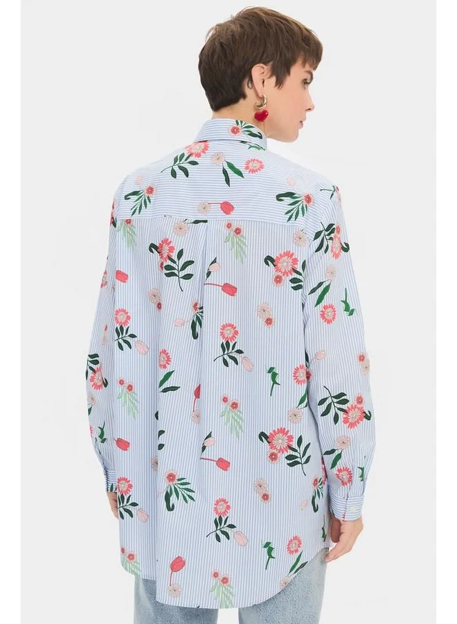 جون June Women Oversize/Loose Fit Cotton Blend Floral Fited Shirt Blue