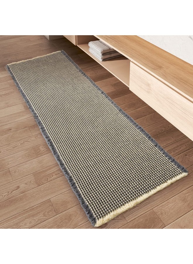 AMOAMI Upgraded Waffle Runner Rug Super Absorbent Non Slip Bath Mats for Bathroom Washable Bathroom Runner Rug with Tassels, Ideal for Hallway Bedroom Laundry Room, Dark Grey & Yellow, 2' x 4'(24" x 48") - Image 1